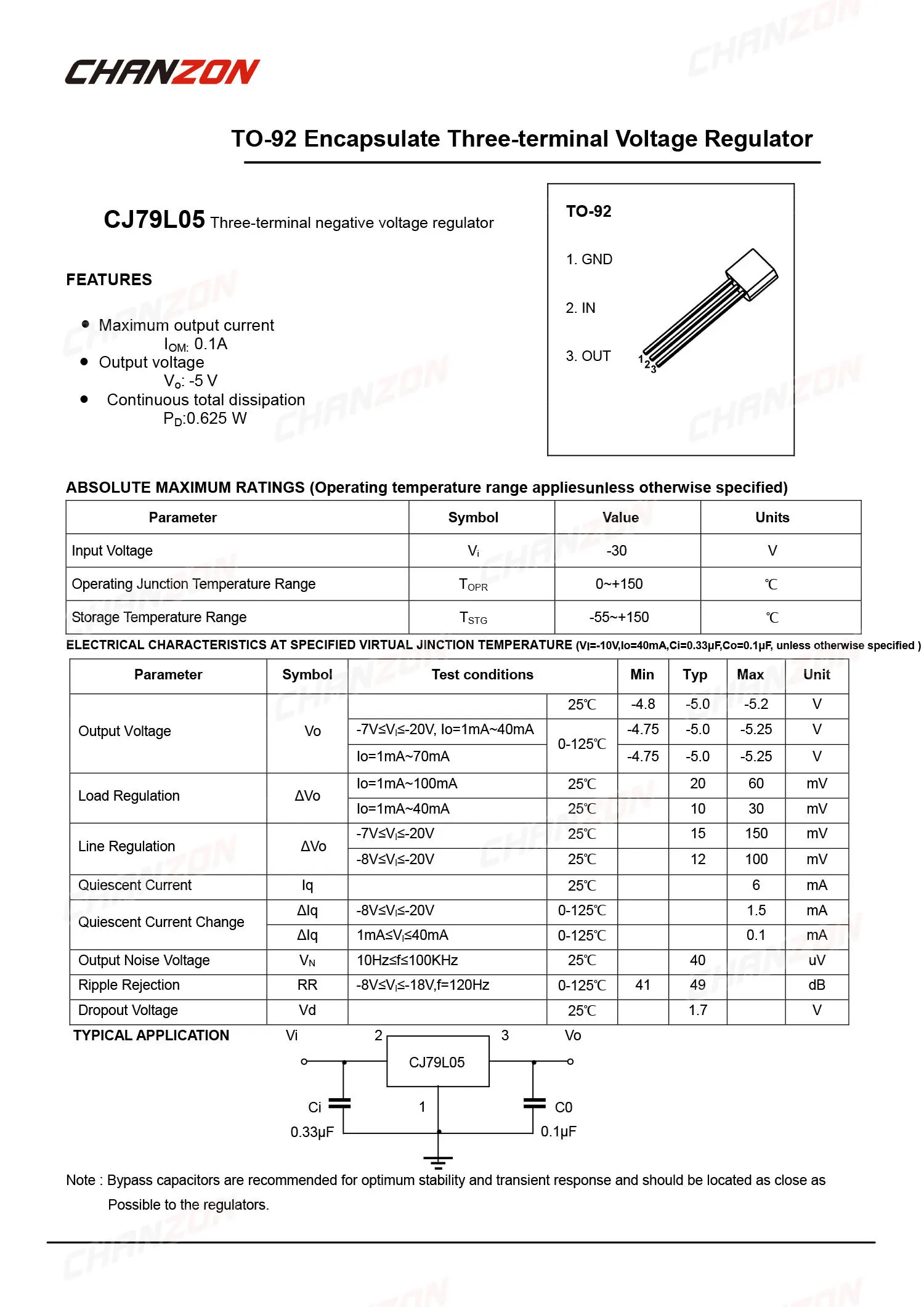 Двадцать штук трёхвыводных стабилизаторов напряжения биполярных транзисторов типа BJT в интегральном исполнении 79L05 TO-92.