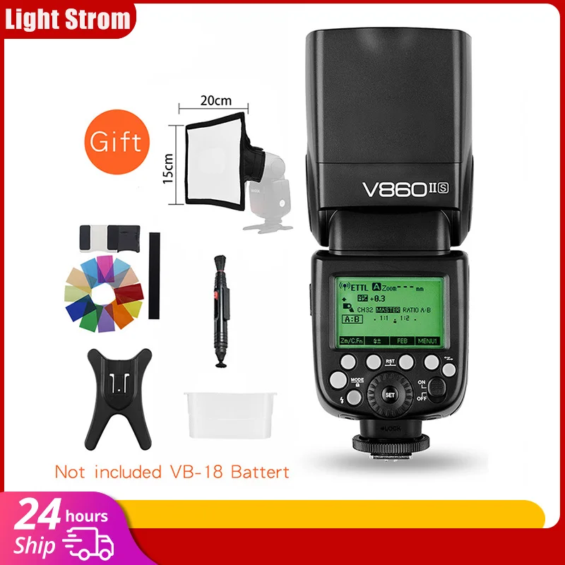 Вспышка Speedlite Godox V860II-C/N/S/F/O GN60 2 4G TTL HSS 1/8000 без батареи VB18 для камеры Canon Nikon Sony Fuji Olympus