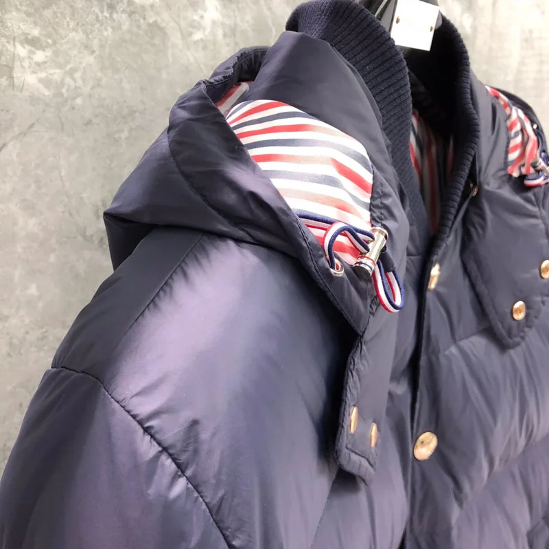 TB THOM Men's Winter Jacket Navy Down Jacket Fashion Brand Down-Filled Matte Nylon Stripes Coat Wholesale TB Thermal Jackets