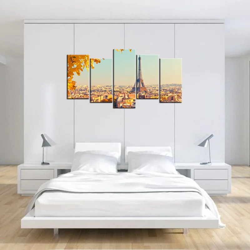 

City Landscape Canvas Painting Eiffel Tower Wall Art Poster 5 Pieces Paris Scenery HD Print Home Decor Modern Picture