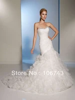 free shipping vestido de noiva 2016 new style sexy bride dressescustom organza ruffles crystal lace up mermaid wedding dress
