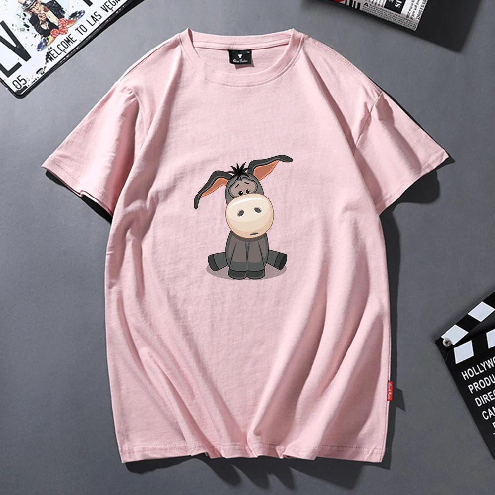 Хит продаж милая женская футболка с принтом маленький Ослик хлопковая короткими