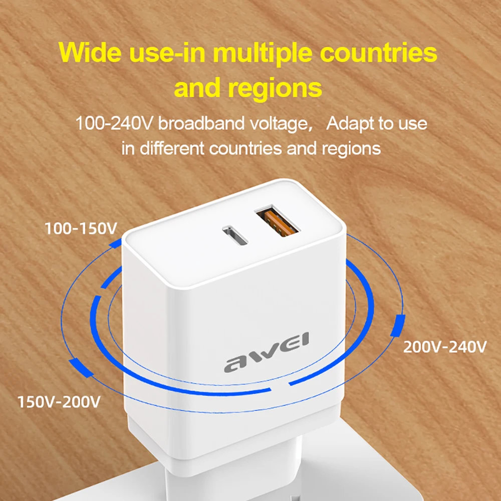 Наушники вкладыши AWEI PD 3 0 QC быстрое зарядное устройство 18W для мобильных