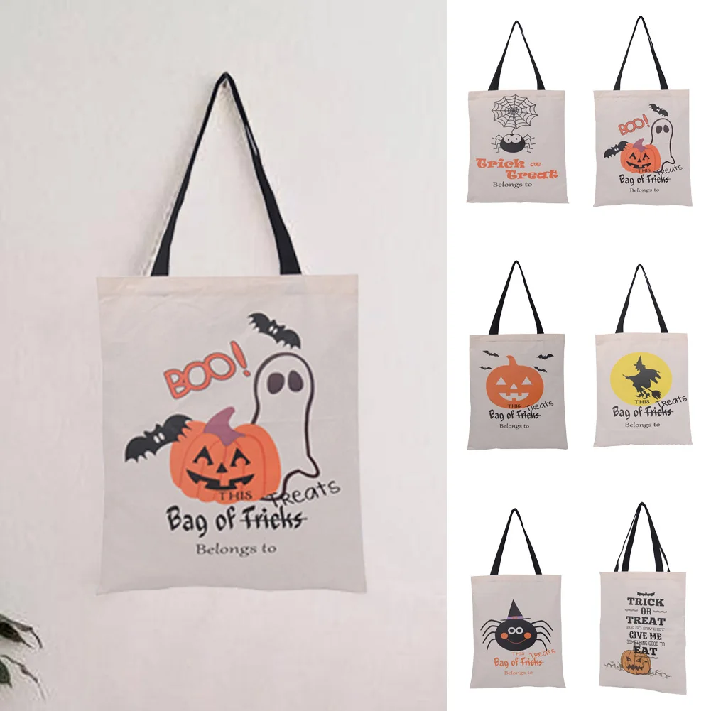 

2021 Reusable Cotton Tote Bag with Long Handles Multifunctional Festival Shopping Bags Grocery Bags Cloth Halloween Candy Bag
