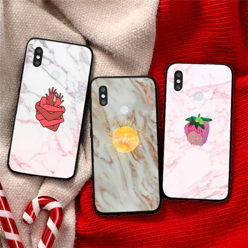

Phone Case For Xiaomi Redmi Note 4 4x 5 6 7 8 pro S2 PLUS 6A PRO Marble flowers