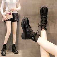 soft leather motorcycle boots womens summer autumn 2022 new lace up thick sole sock shoes female black knitted elastic booties
