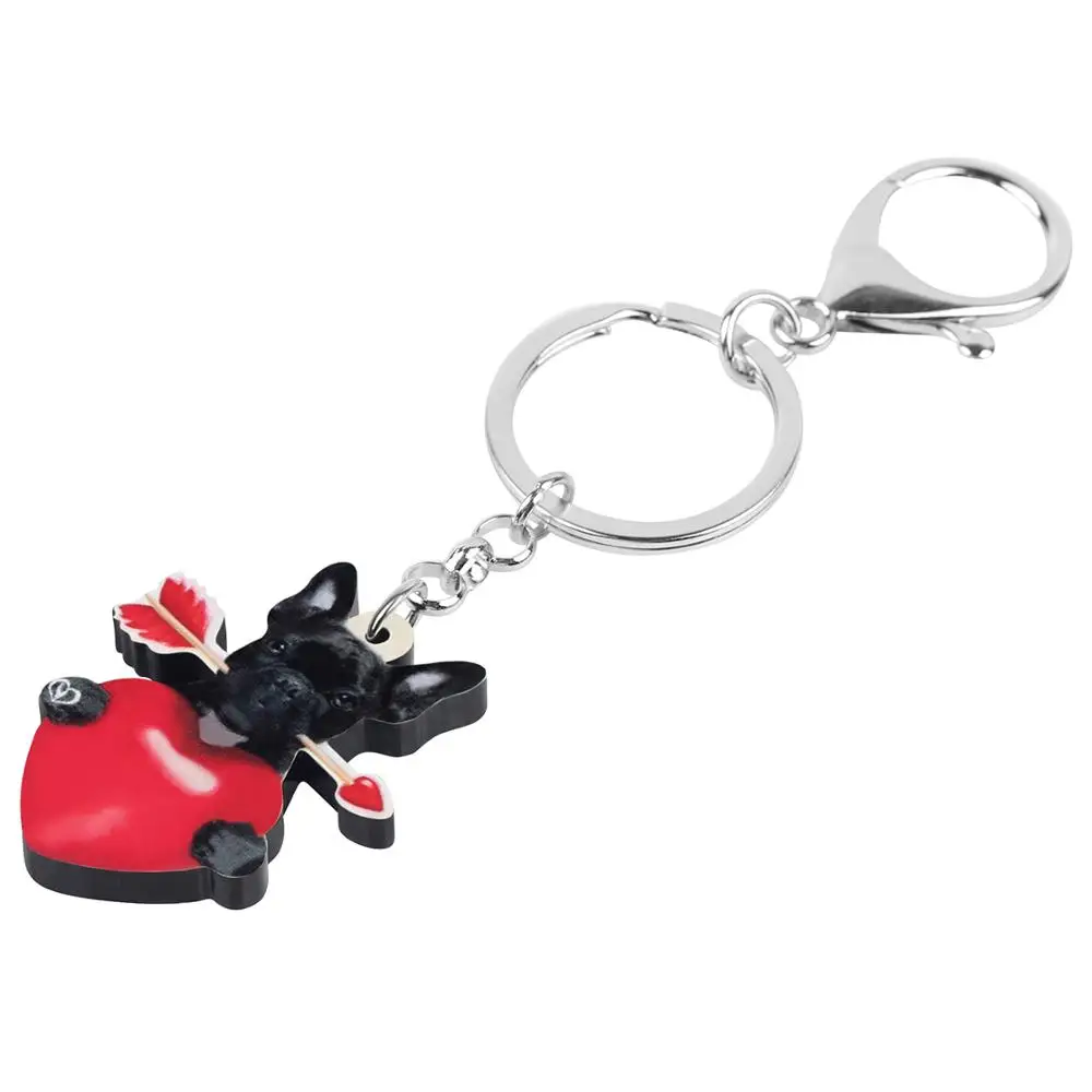 NEWEI Acrylic Valentine's Day Arrow Heart Bulldog Dog Key Chains Animal Ring Bag Car Purse Keychain For Women Girl Teen Gift | Украшения