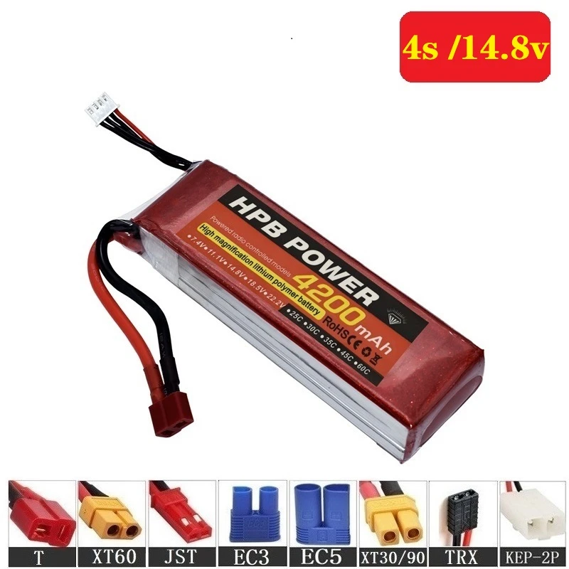 

14,8 V 4200 мА/ч, 35C 4S Перезаряжаемые Батарея 4S LiPo Батарея 14,8 V литий-полимерный аккумулятор Батарея для вертолета RC автомобиль Лодка дрона с диста...