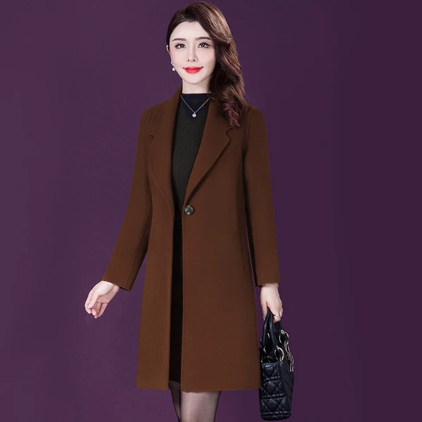 

WY Autumn Winter Wool Long Coat Women Lapel Collar Double Breasted Coats Fashion Solid Slim Ladies Woolen Overcoat Outwear