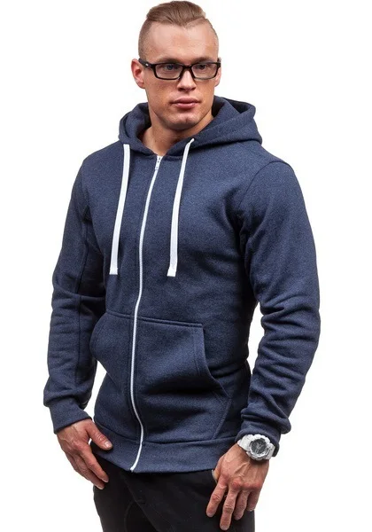 Мужской однотонный теплый свитер с капюшоном Свободное пальто на молнии для