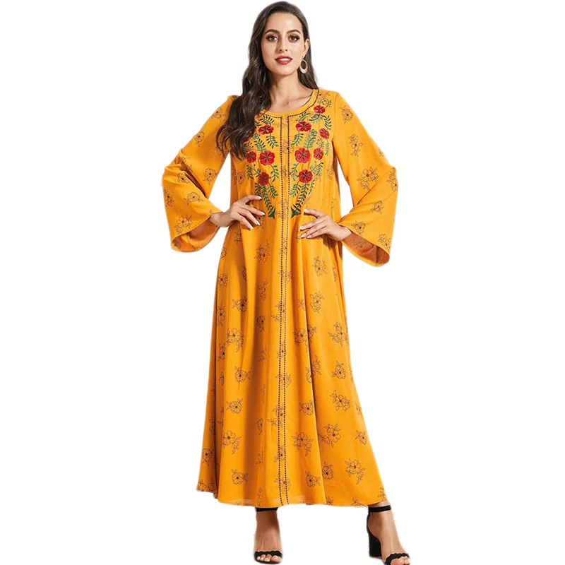 

Рамадан мусульманских для женщин с вышивкой длинное платье кафтан турецкий Дубай мусульманская одежда в этническом стиле свободные размер...