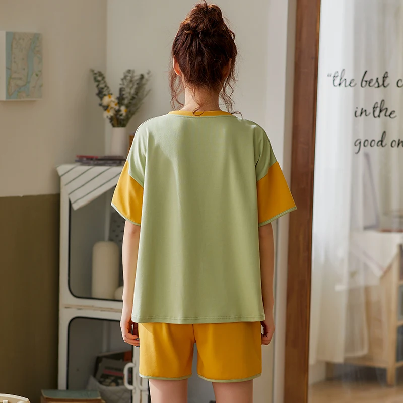 Пижама женская хлопковая с коротким рукавом и мультяшным принтом | Пижамные