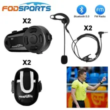 Fodsports 2 pcs V6S Referee Intercom Wireless Bluetooth Headset Soccer Interphone BT5.0 for Football Judge Bike with FM Radio