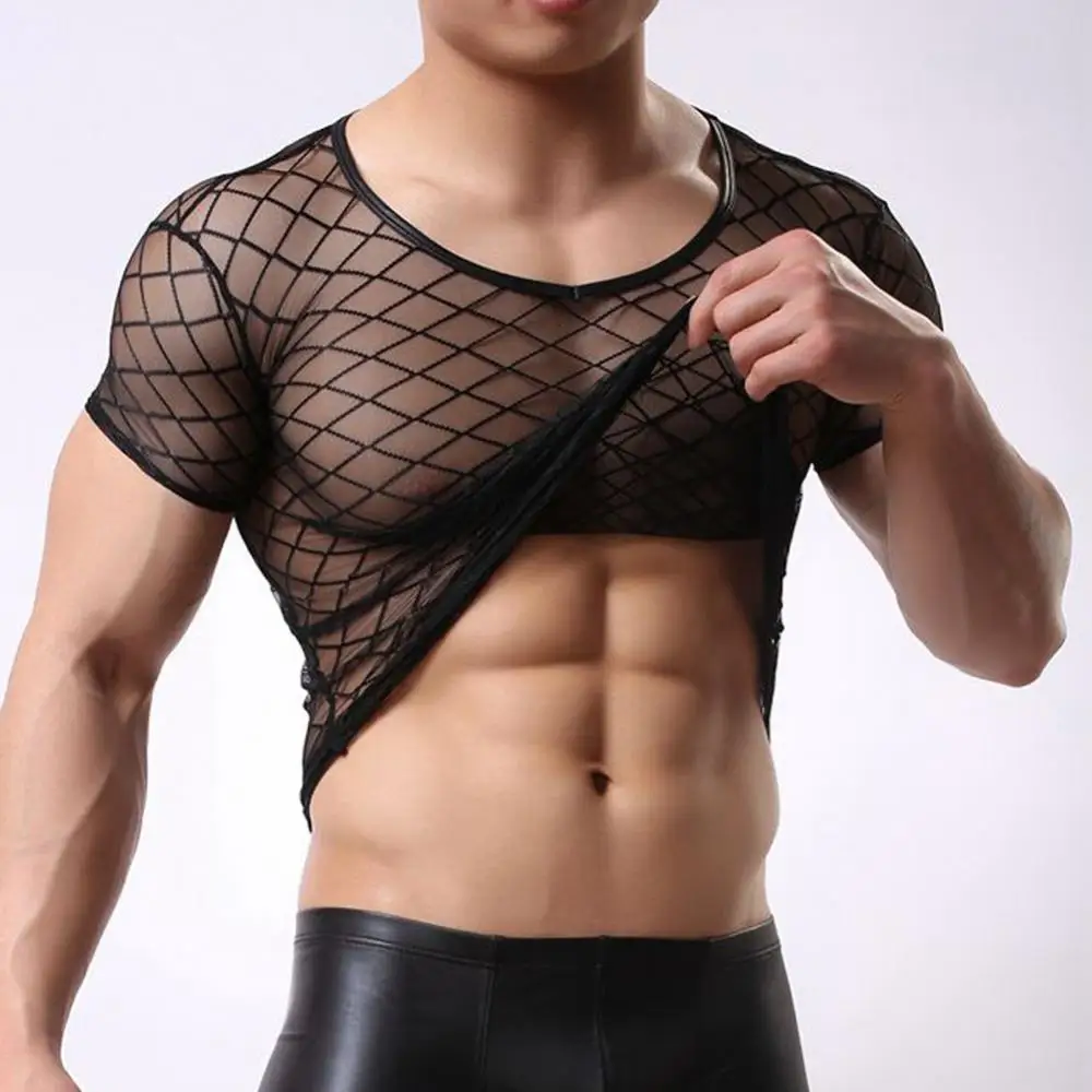 Сексуальная мужская Сетчатая футболка с коротким рукавом для ночного клуба