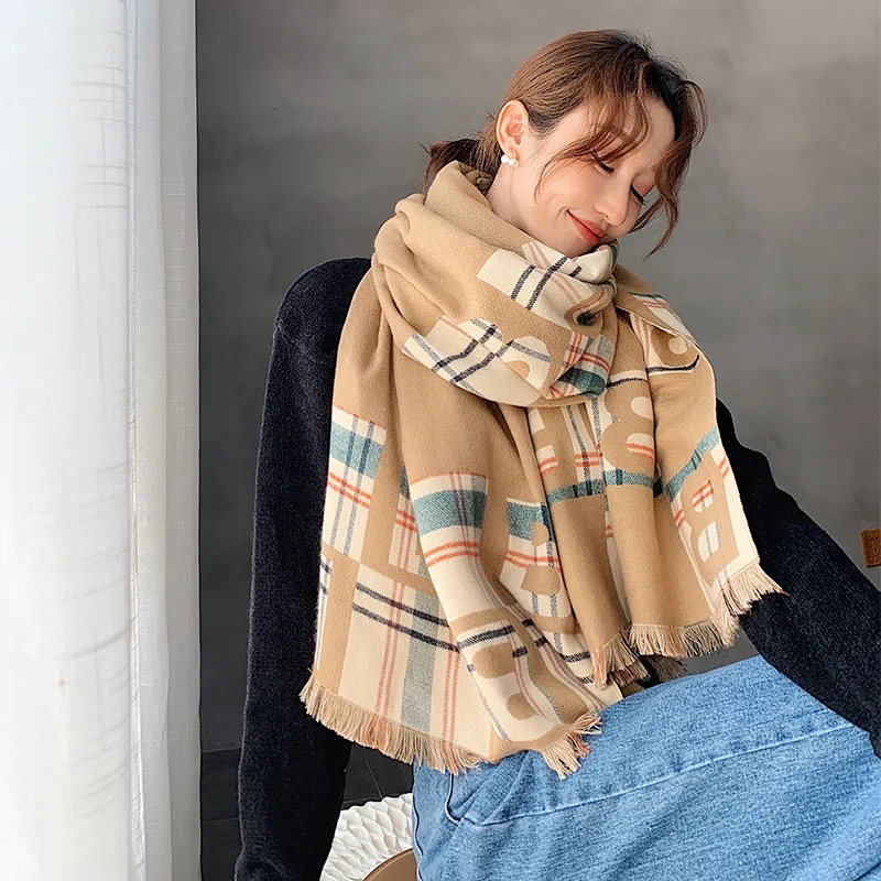 

New style winter thick cashmere Scarf Women Popular Classic lattice wool Shawls fashion in autumn keep warm tassels Beach towel