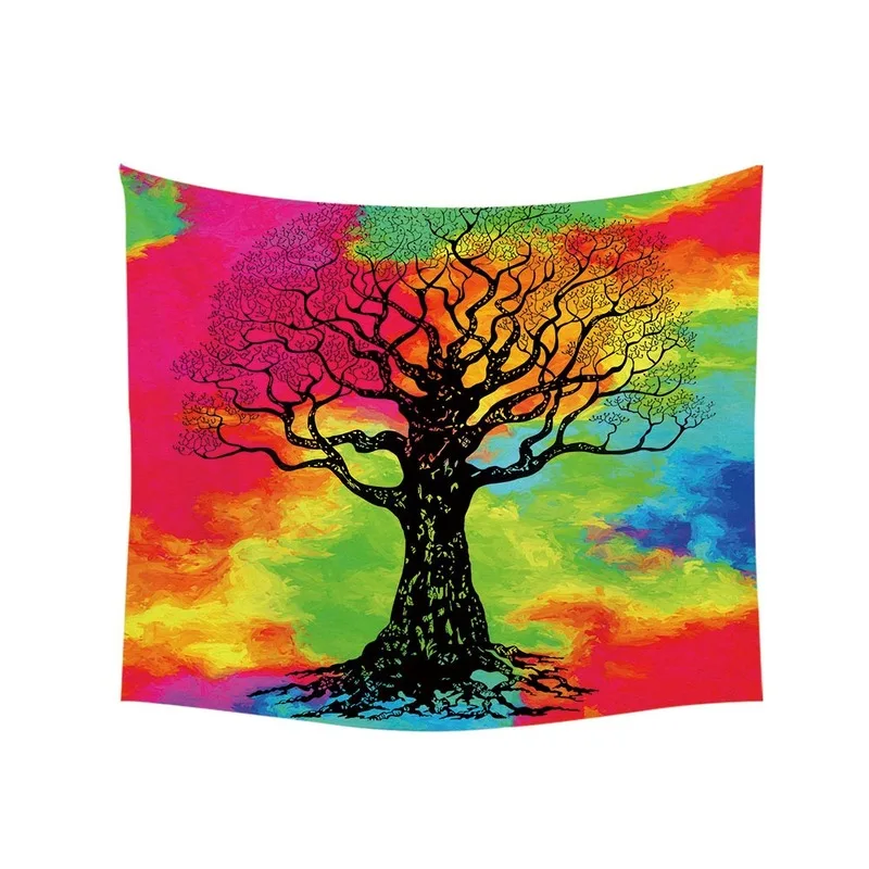 Психоделический гобелен акварель Художественная ткань с деревом на стене