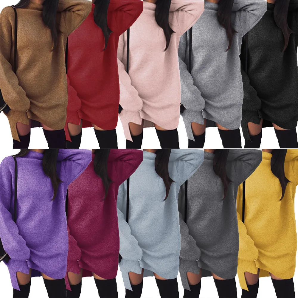 

Dress Women Long Sleeve O-Neck Solid Color Spring Autumn Dresses Sexy Casual Loose Package Buttocks Dress