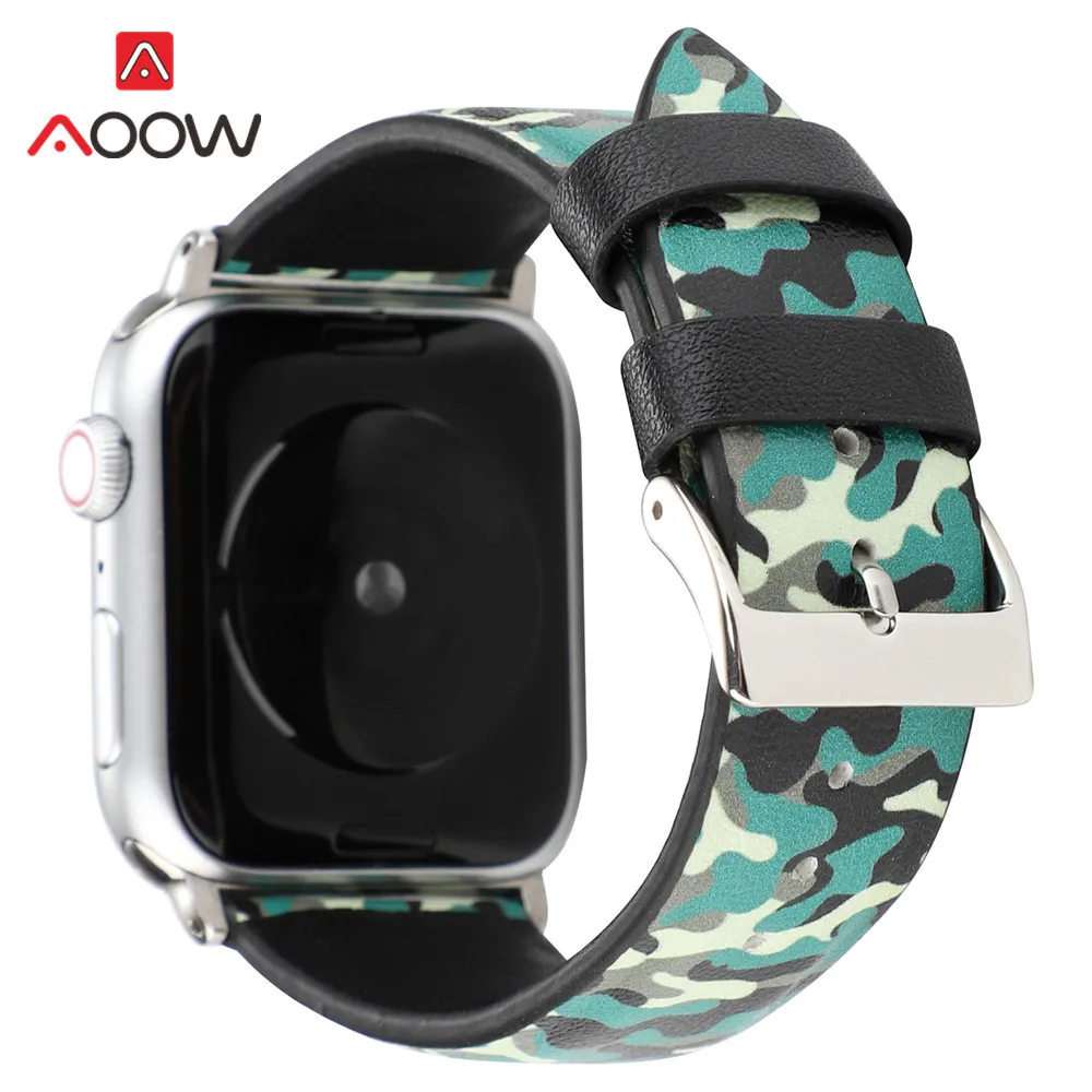 Кожаный ремешок для часов с камуфляжной печатью для Apple Watch, 40 мм, 44 мм, 38 мм, 42 мм, браслет с сердечками для мужчин и женщин, ремешок для iWatch 1, 2, 3, 4