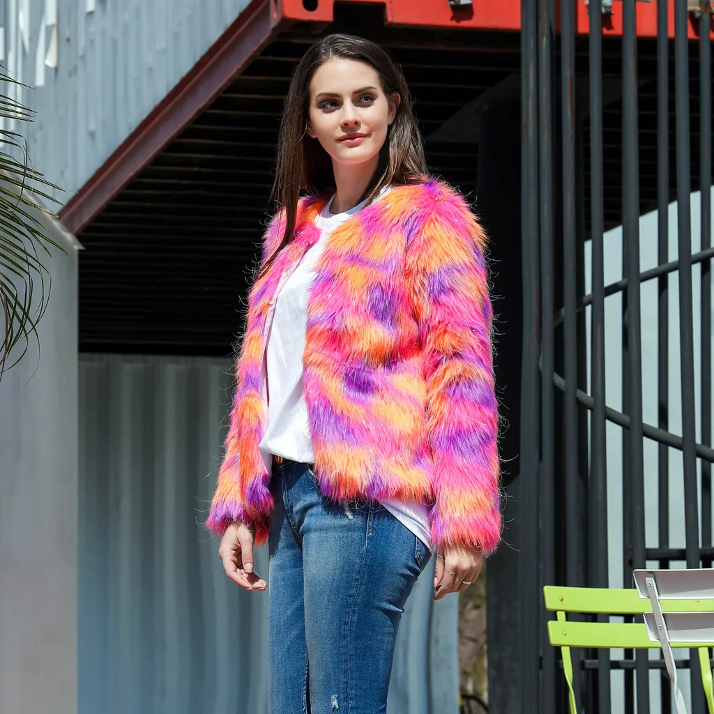 Женское меховое пальто Осень зима Женская куртка бохо искусственный мех верхняя