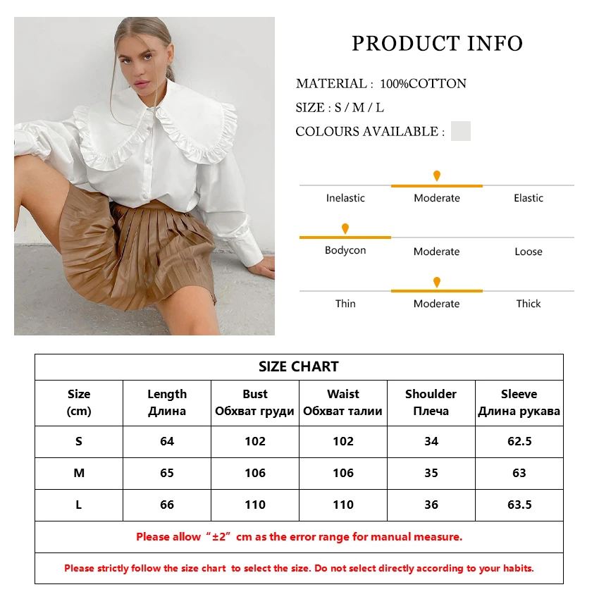

Clacive White Peter Pan Collar Lady Blouse Vintage Long Sleeve Women Blouse Cotton Casual Office Top Elegant Gothic Female Shirt