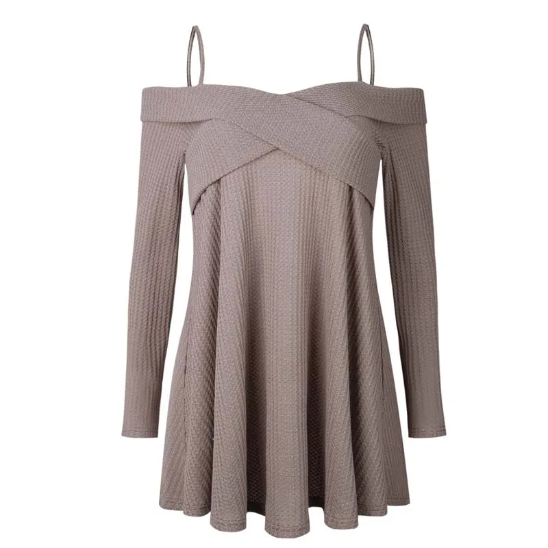 2019 Autumn Off Shoulder Sweater Ladies Long Women Winter Pullover Loose Dress Female Knitted | Женская одежда