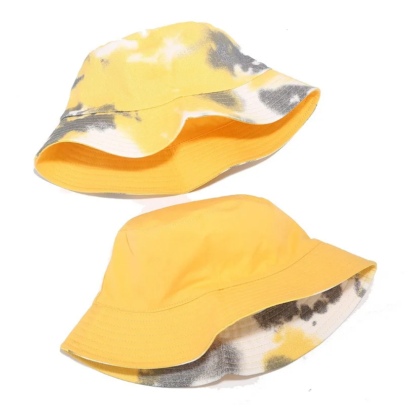 Double-sided Wearing Cap Visor Rainbow Color Bucket Hat Men And Women Cotton Flat Sun Reversible Tie Dye Fisherman