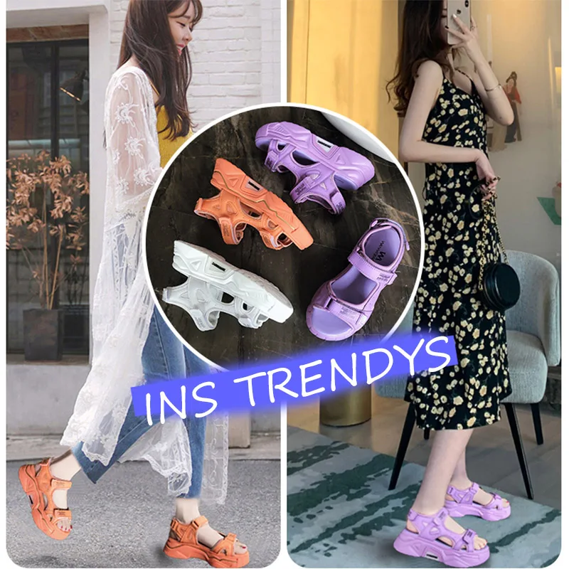 Fujin/женские сандалии Модные летние дышащие женские пляжные шлепанцы на толстой