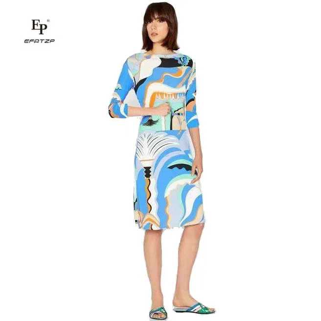 

Яркое и красивое платье EFATZP, женские эластичные трикотажные облегающие шелковые платья-Джерси с рукавом 3/4, новинка