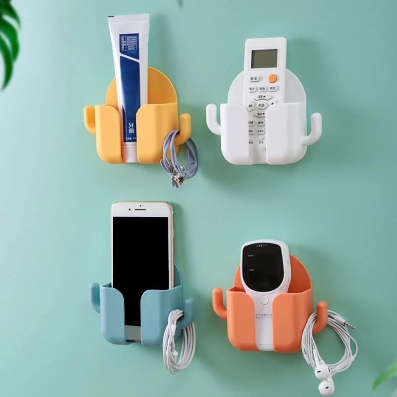 

Wall Mounted Storage Box Punch Free Bracket Remote Control Mobile Phone Plug Charging Holder Office Household Organizer