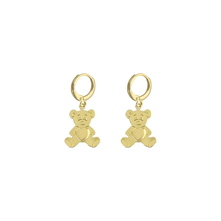 

New Fashion Japanese Golden Bear Earrings Gentle Lady French Simple Style Earrings Trendy Earring Jewelry Ladies Nightclub Bar