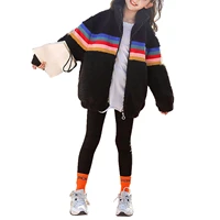 kids girls thick warm winter jacket children outerwear teenage fashion stand collar rainbow stripes print zipper coats 5 16y