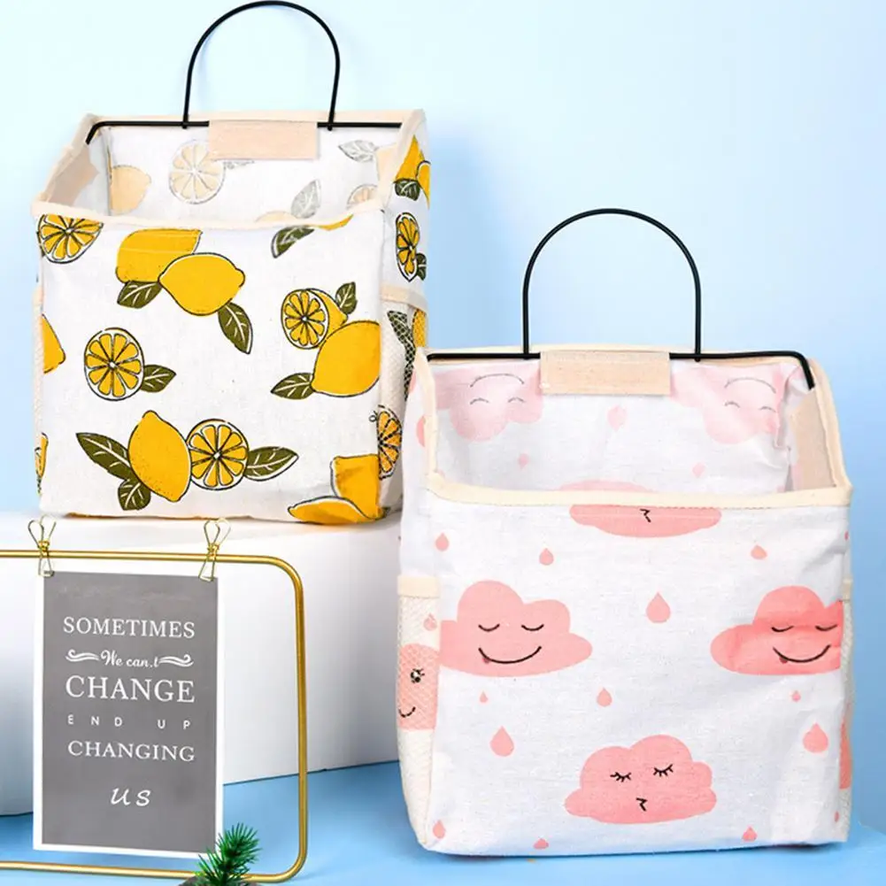 

Hot Sales!!! Storage Pouch Punch-free Large Capacity Cotton Flax Hanging Strong Construction Storage Bag for Home