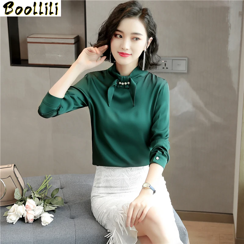 Boollili Elegant Womens Tops and Blouses Real Silk Shirt Spring Autumn Clothes Koreal Ladies Office Wear Blouse Blusas