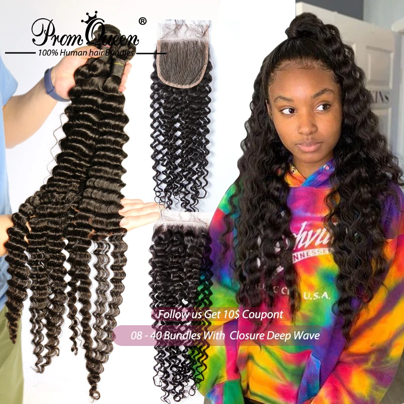 Пупряди с глубокой волной Promqueen перуанские человеческие волосы застежкой 3 пряди
