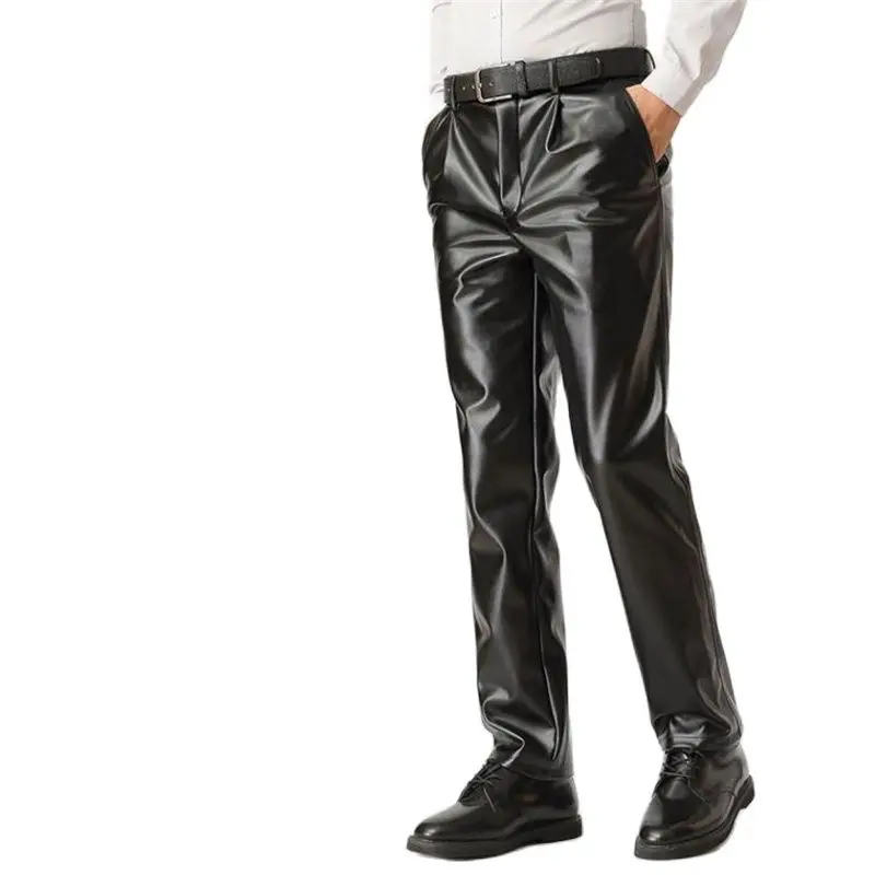Зимние теплые кожаные брюки искусственная кожа Прямые Cuero Pantalones мужские осенние