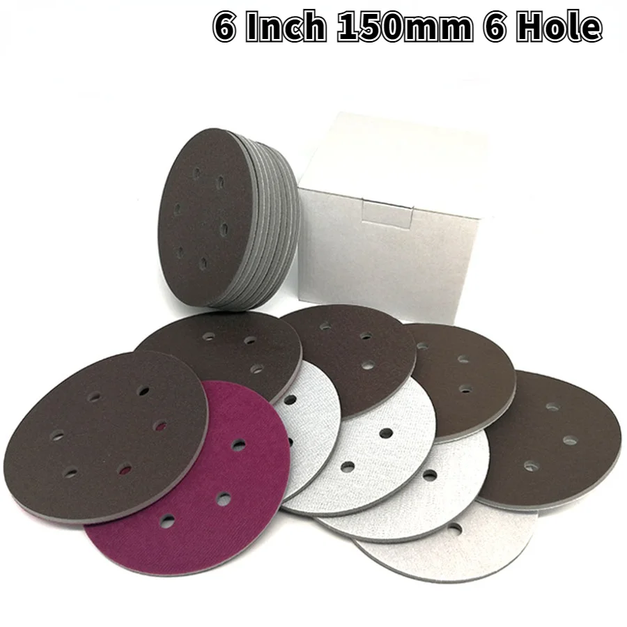 

6 Inch 150mm 6 Hole Dry Wet Sponge Sandpaper Flocking Disc Sanding Paper 300-2000 Grit Abrasive Tools Accessories Sanding Paper