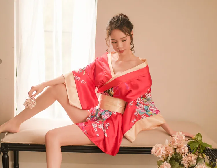 

Кимоно женское в японском стиле, пикантная ночная рубашка с цветочным принтом, Элегантная пижама, юката, повседневный пикантный комплект для косплея в японском стиле