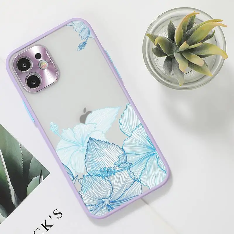 

Watercolor flowers gold leaves Phone Case For iPhone 12 11 Mini Pro XR XS Max 7 8 Plus X Matte transparent Purple Back Cover