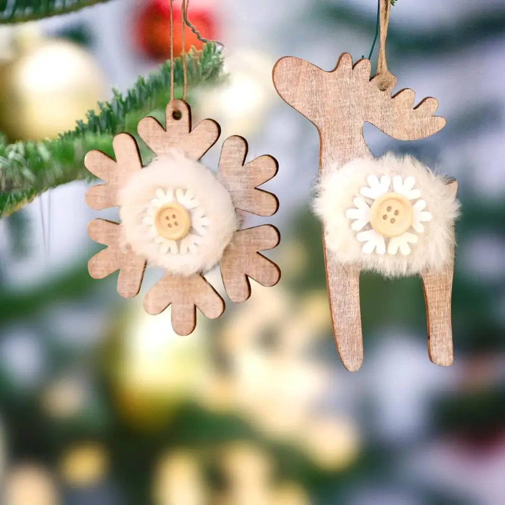 OurWarm 6 шт. рождественские украшения 3D деревянные искусственные меховые подвески