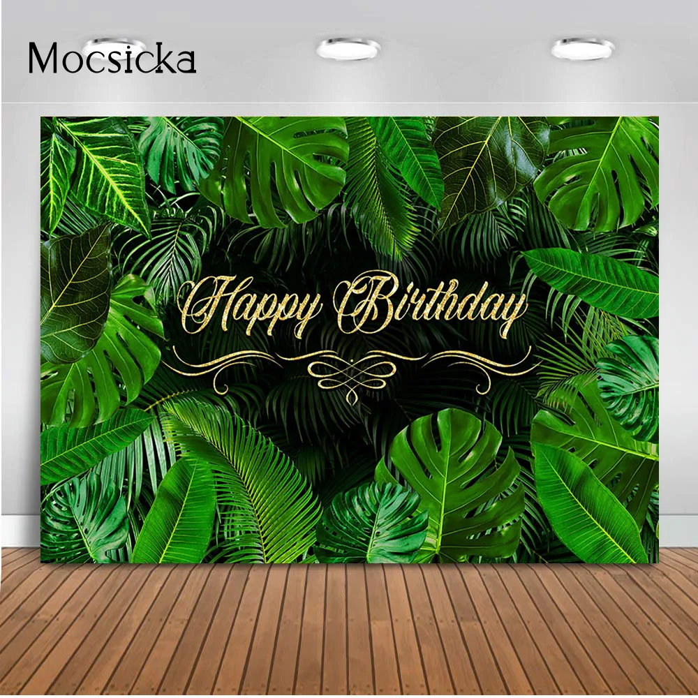 

Фон с зелеными листьями для фотосъемки в день рождения тропические фон с тропическим лесом для фотостудии принадлежности для летних праздн...