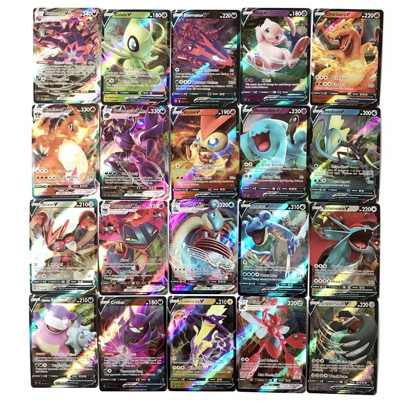 Карты покемона Charizard Vmax 100 шт./компл. радуга английский V-образный тег GX блестящая