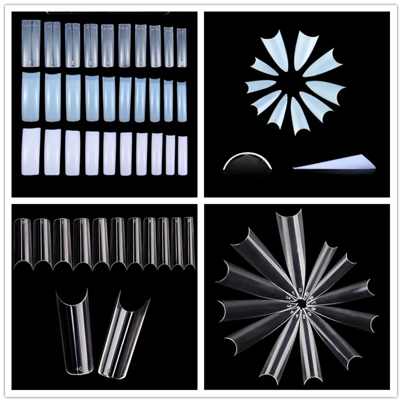 Длинные накладные ногти 10 размеров изогнутые прозрачные пресс на клей Типсы для