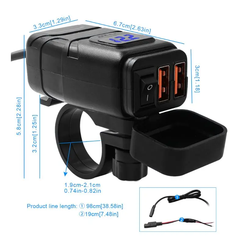 12V SAE к usb-адаптеру с переключатель вольтметра мотоцикл Водонепроницаемый двойной QC3.0 USB Зарядное устройство для смарт-телефонов и планшетных gps