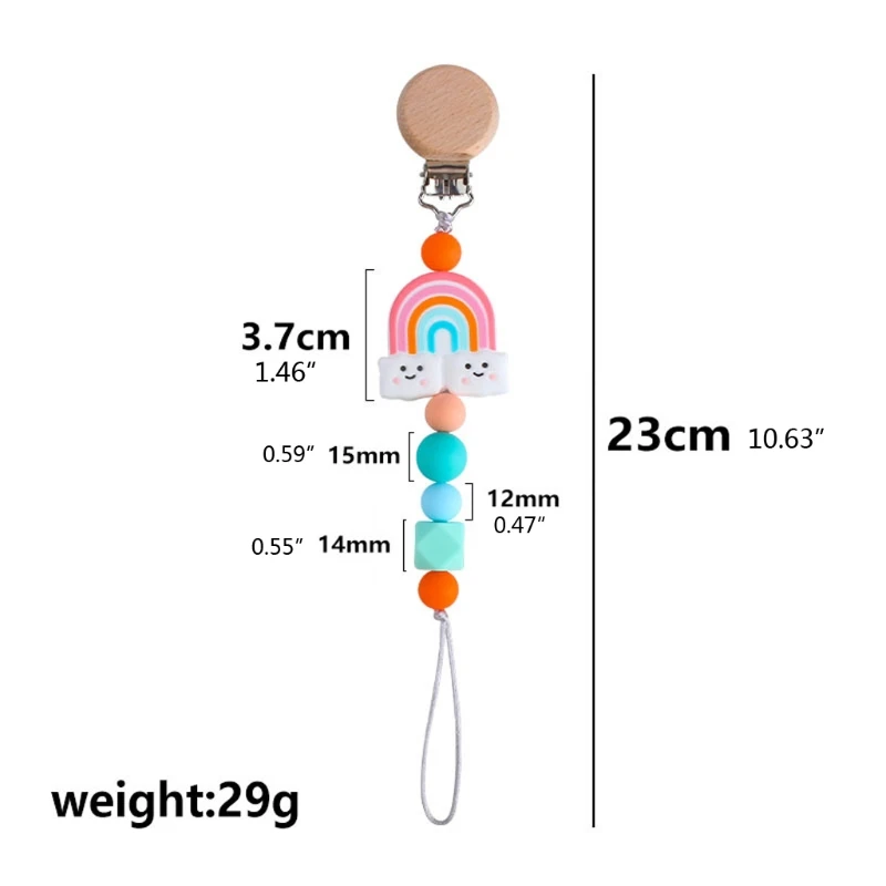 

Dummy Clips for Boys & Girls Pacifier Clips Soother Pacifier Chain Holder Rainbow Silicone Teething Beads Newborn BPA Free