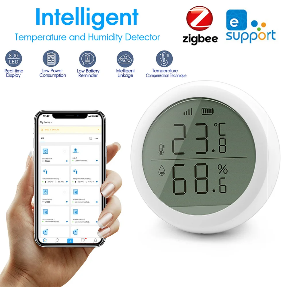 

Датчик температуры и влажности Zigbee, беспроводное управление через приложение, датчик умного дома