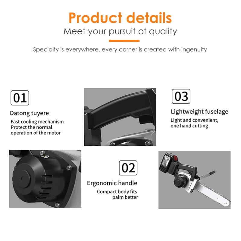 

Cordless Chainsaw21V 10 inch Portable Chainsaw Powerful Brushless Motor Hand-held Chain Saw for Logging and Woodworking