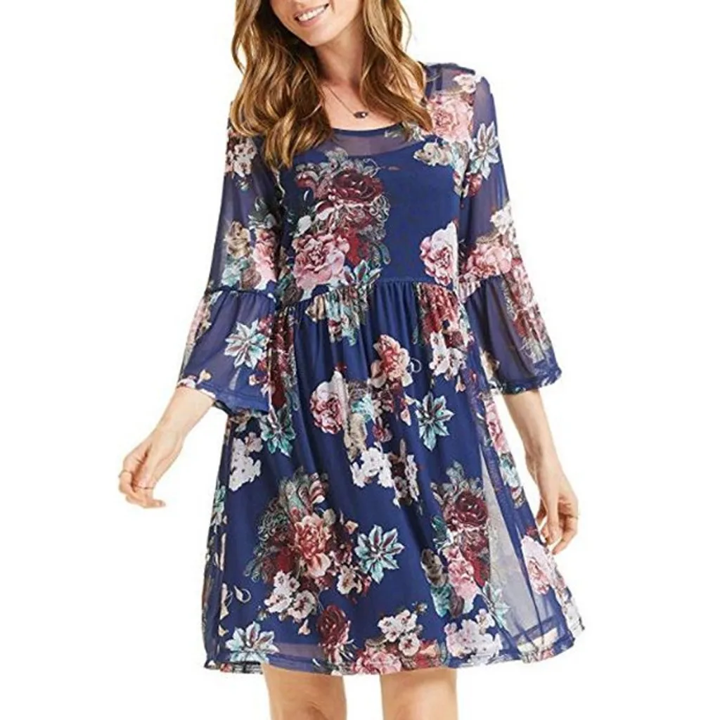 Женское летнее платье в стиле бохо с цветочным принтом шифоновое пляжное туника