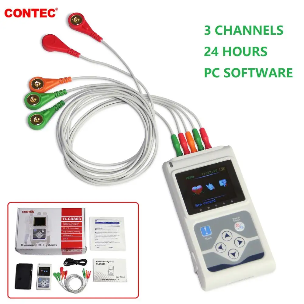 Оригинальный CONTEC 3 каналы ECG Holter EKG динамическая система мониторинга ЭКГ 24 часа