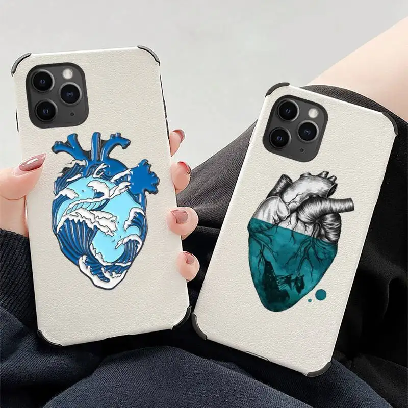 

human heart Creative cartoon Phone Case Lambskin Leather For iphone 12 11 8 7 6 XR X XS PLUS MINI PLUS PRO MAX Shockproof