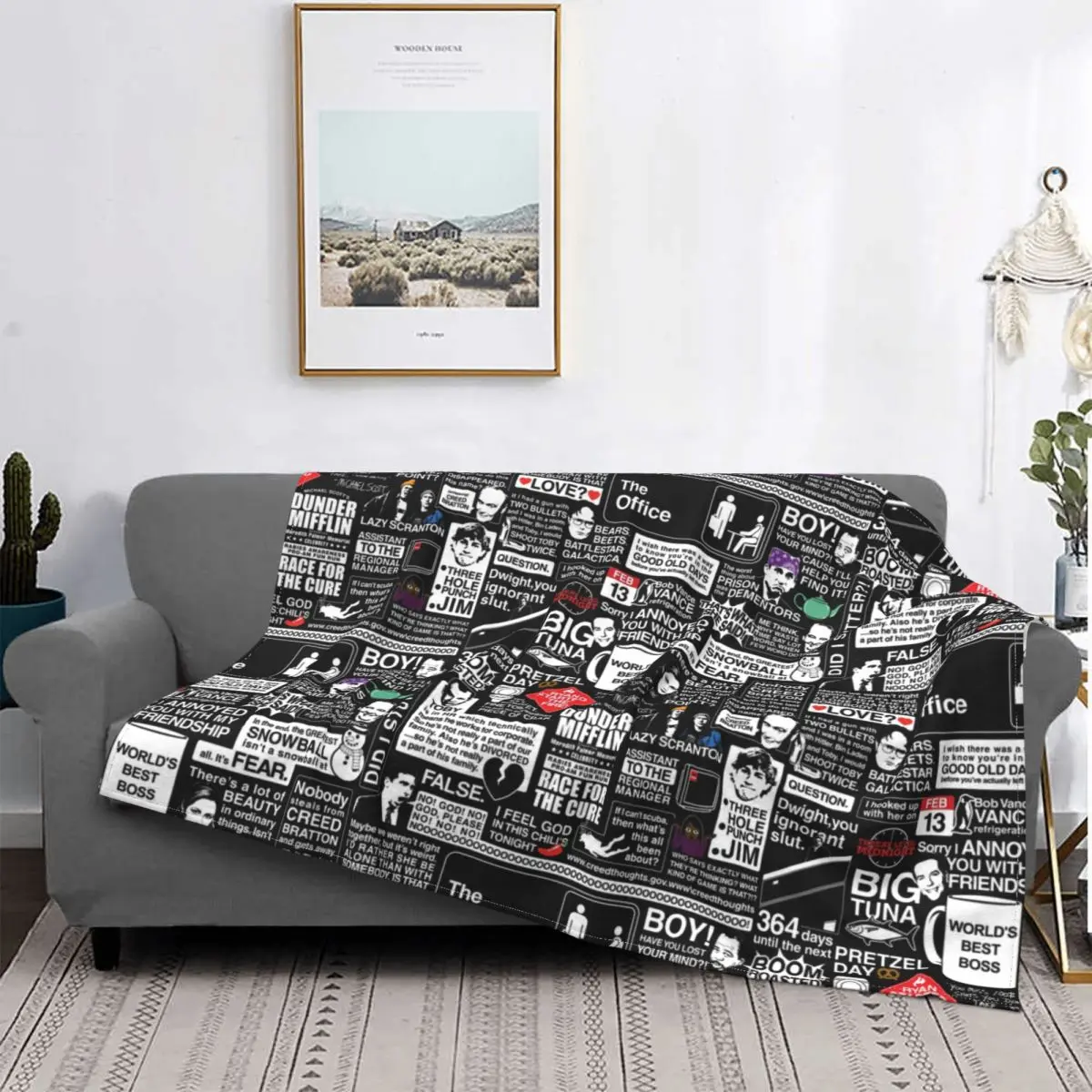 

Manta de lana con frases de palabras en el sofá, manta divertida de película, TV, la Oficina, regalos para amigos